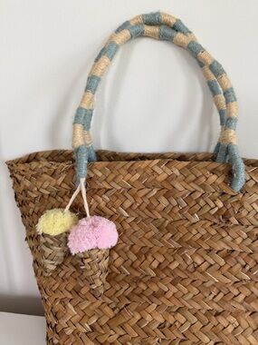 H&M Kids Straw Tote with Pom Pom Charms